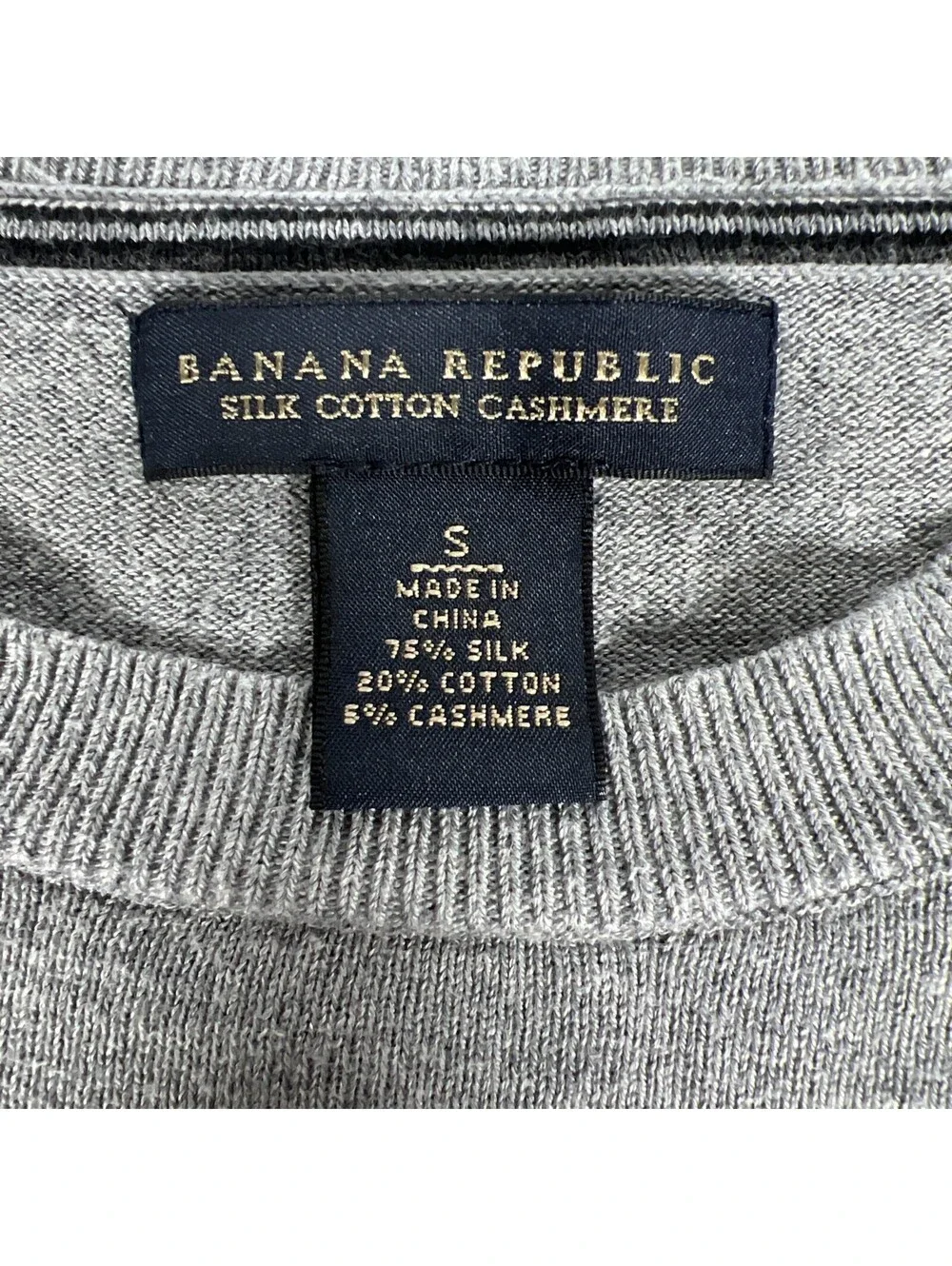 Banana Republic Crew-Neck Silk Cotton Cashmere Pullover Grey -Men's S